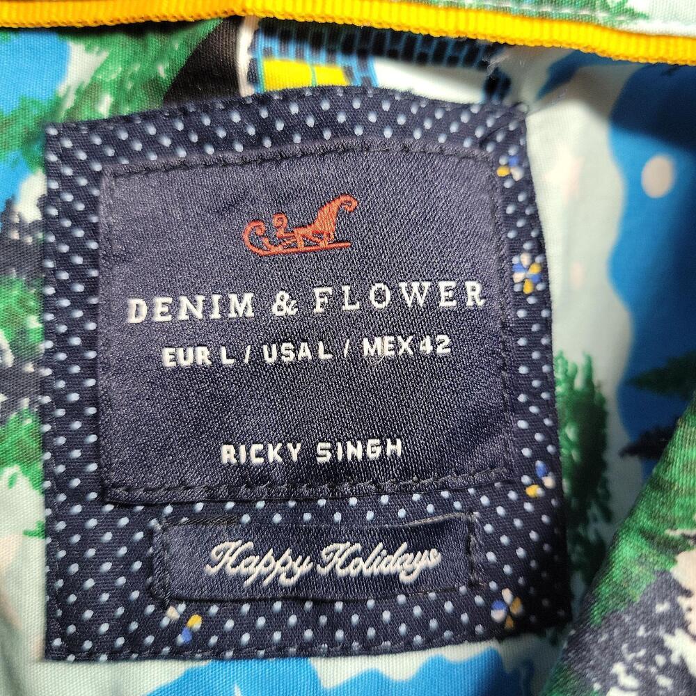 NWT DENIM & FLOWER Ricky Singh Christmas Shirt Men L Santa Snowmen Button Up - Picture 6 of 8